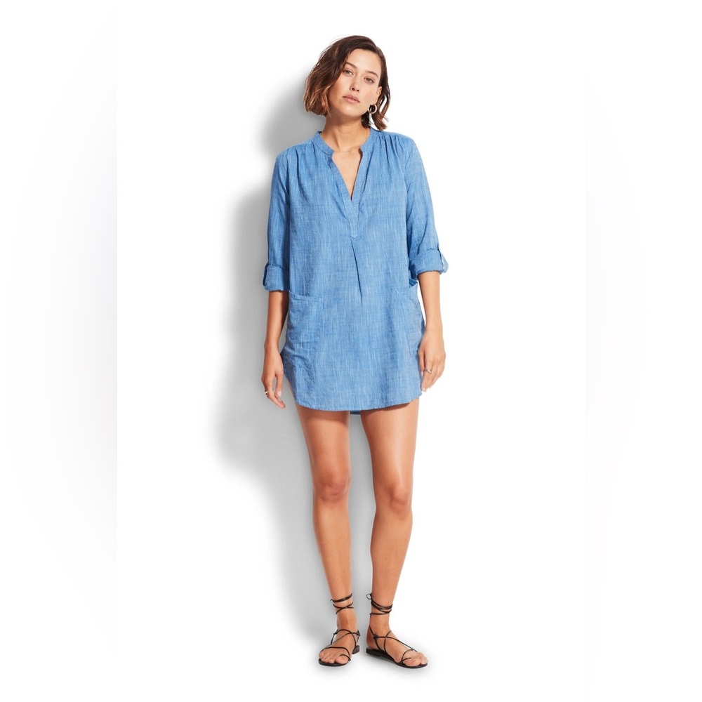 SEAFOLLY BOYFRIEND BEACH SHIRT‎ DRESS Chambray